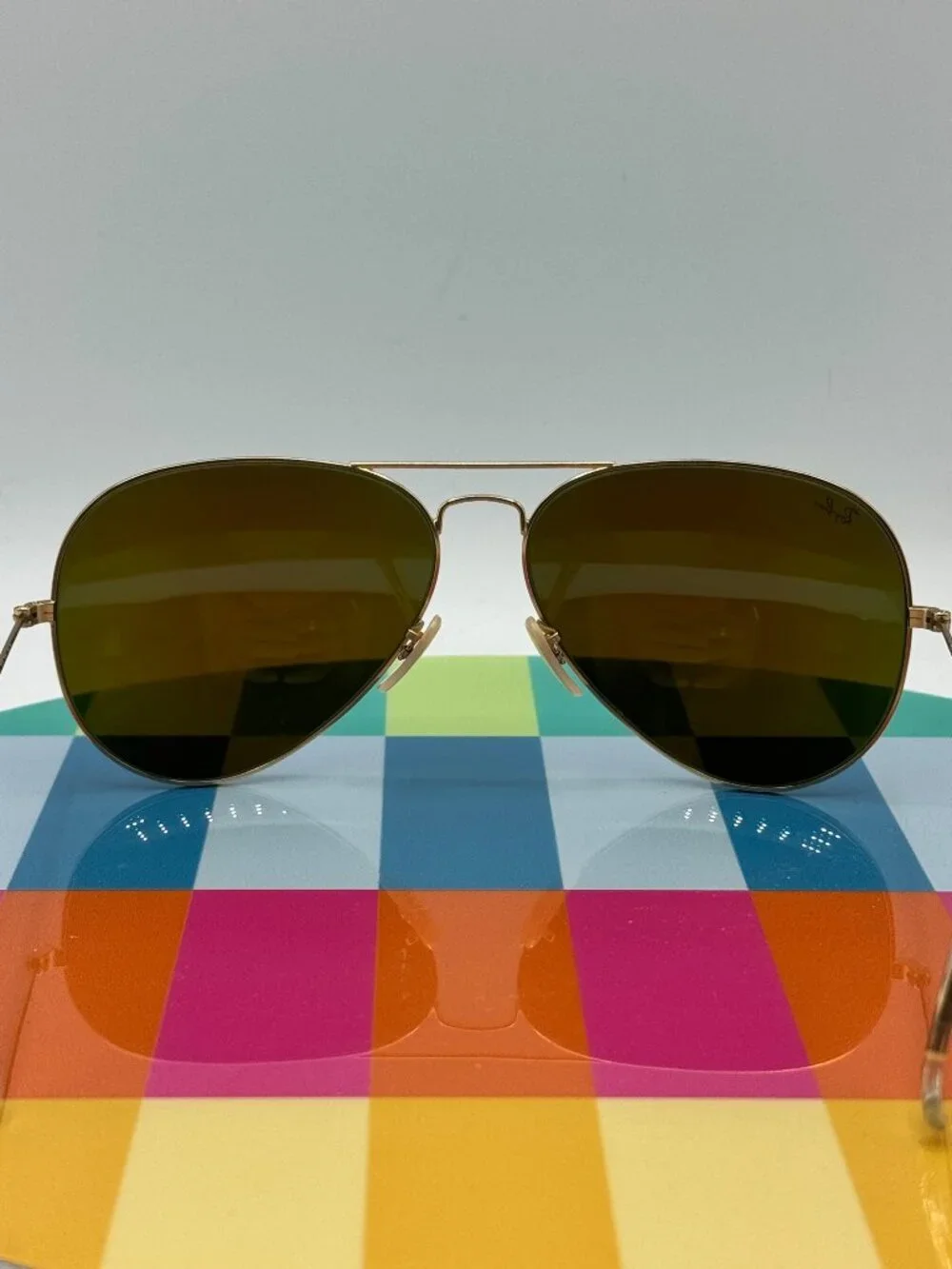 Ray-Ban Large RB3026 112/17 Gold Frame Sunglasses/Blue Flash Mirrored Lenses